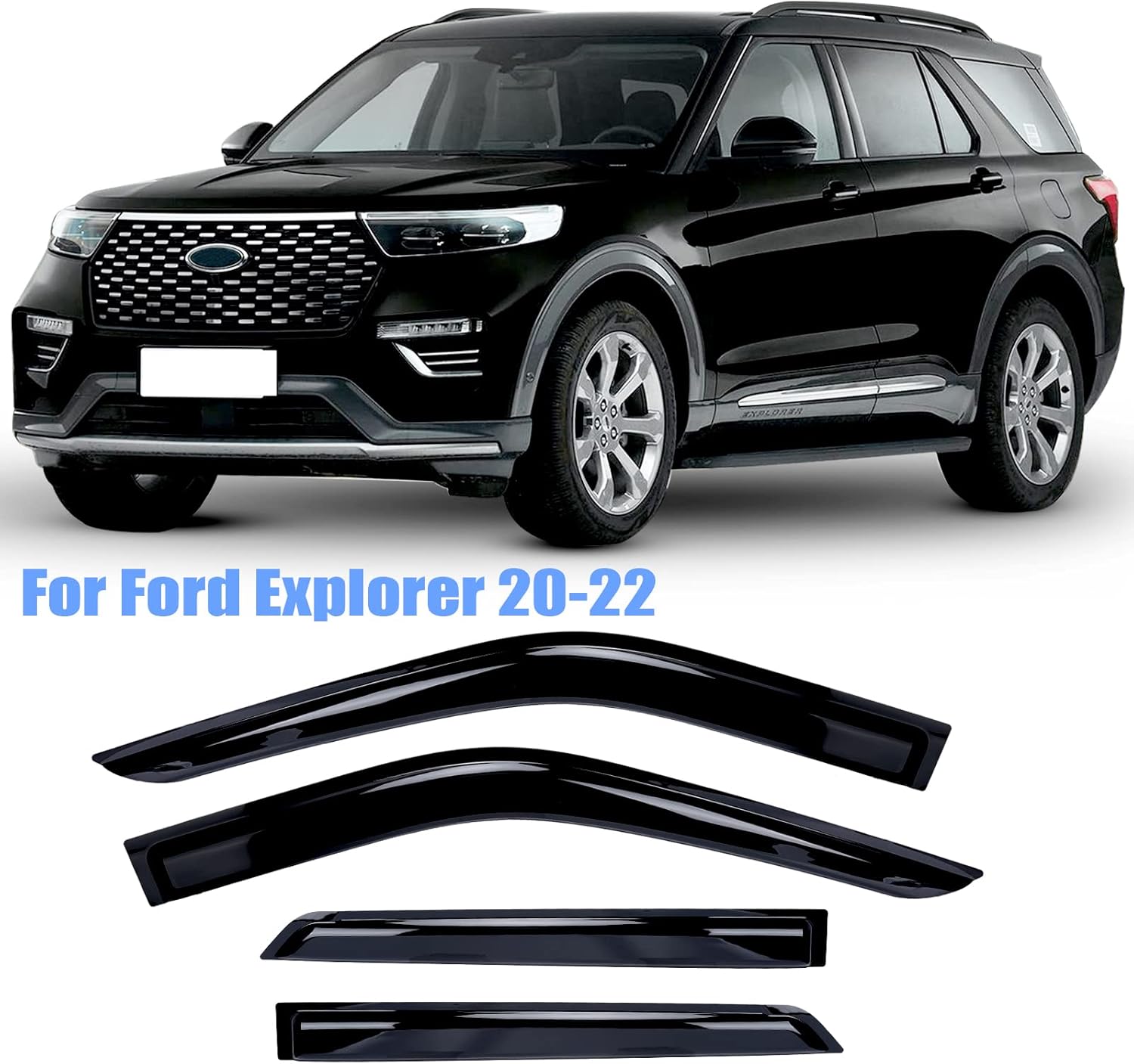 SILIVN Side Window Visor Deflectors Rain Guards Compatible with Ford Explorer 2020 2021 2022 XLT,Limited,Timberline,ST,King Ranch,Platinum U625 SUV - Pack of 4