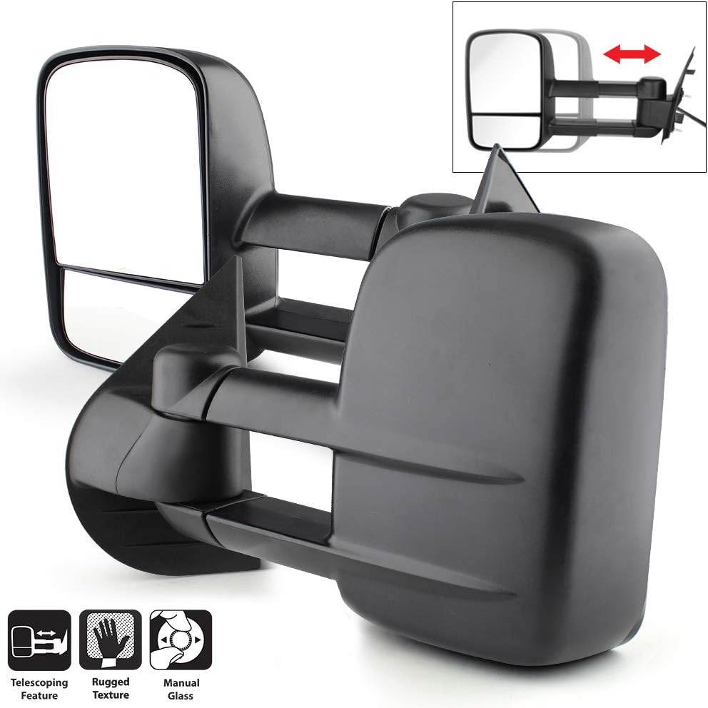 Acanii - Manual Non Heat Towing Telescoping Side Mirrors For Driver + Passenger 07-14 Suburban Silverado Avalanche Tahoe