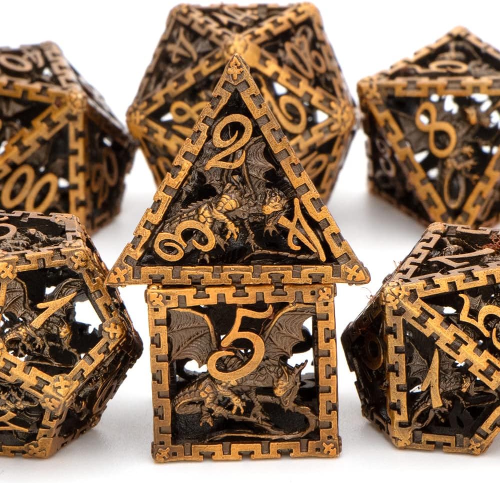 DND Dice Set for Dungeons and Dragons, RUNFNG Hollow Metal Polyhedral Dice Set D&D Dice Set with Gift Box, RPG D+D Role Playing Dice for MTG, Warhammer, D20 D12 D10 D8 D6 D4 (Rainbow) Pack of 2