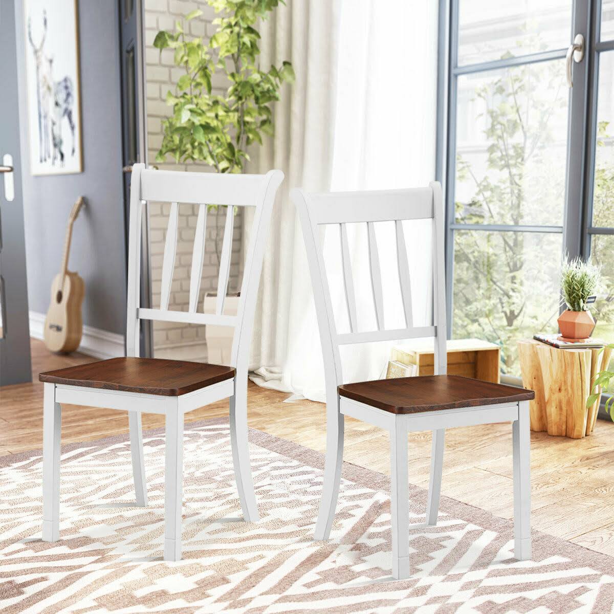 2 Pcs Solid Whitesburg Dining Chairs Spindle Back Wood Seating-White