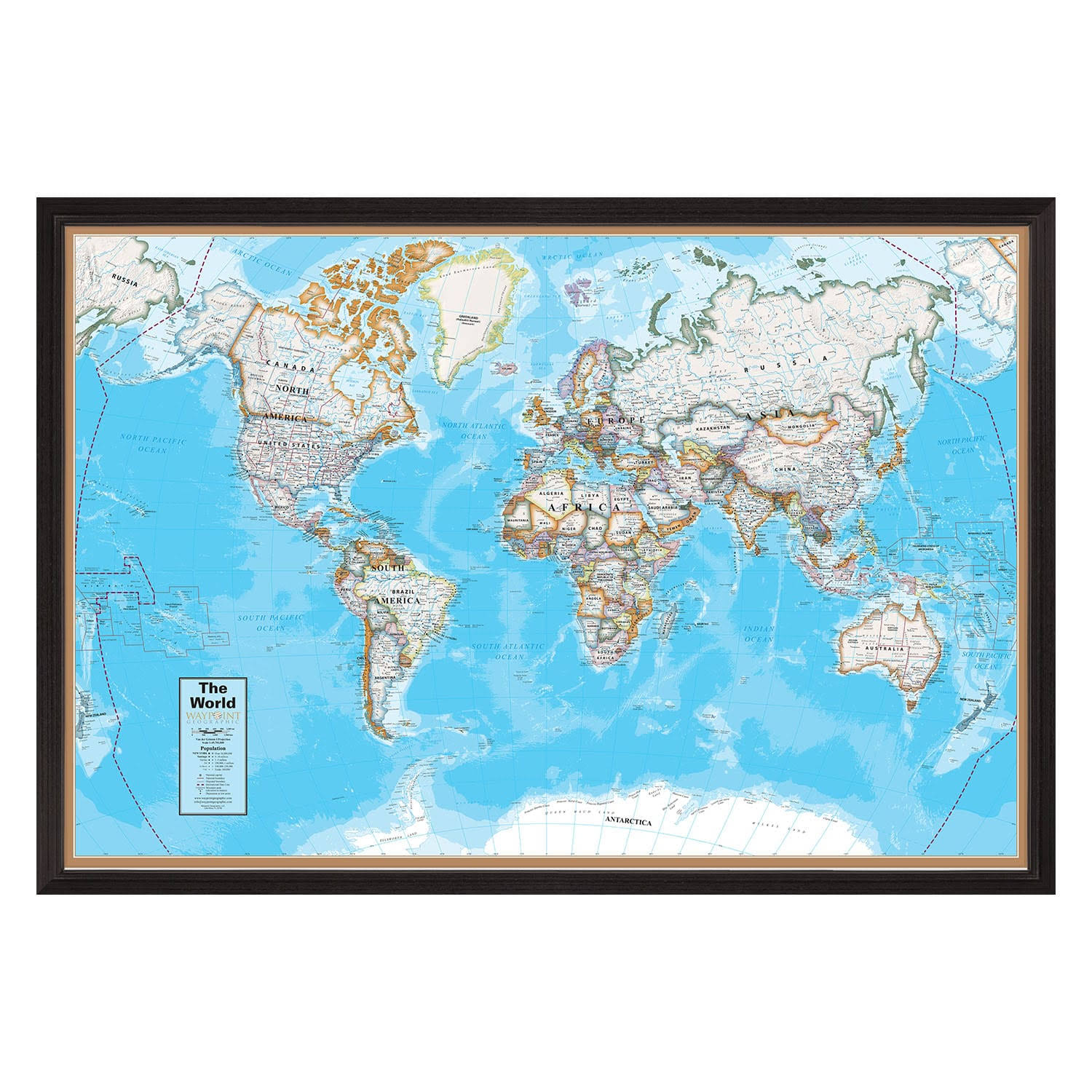 Waypoint Geographic Waypoint Geographic Contemporary Series World Map Framed u0026 Mounted 24x22H x 36x22W w/Classic Wood Black