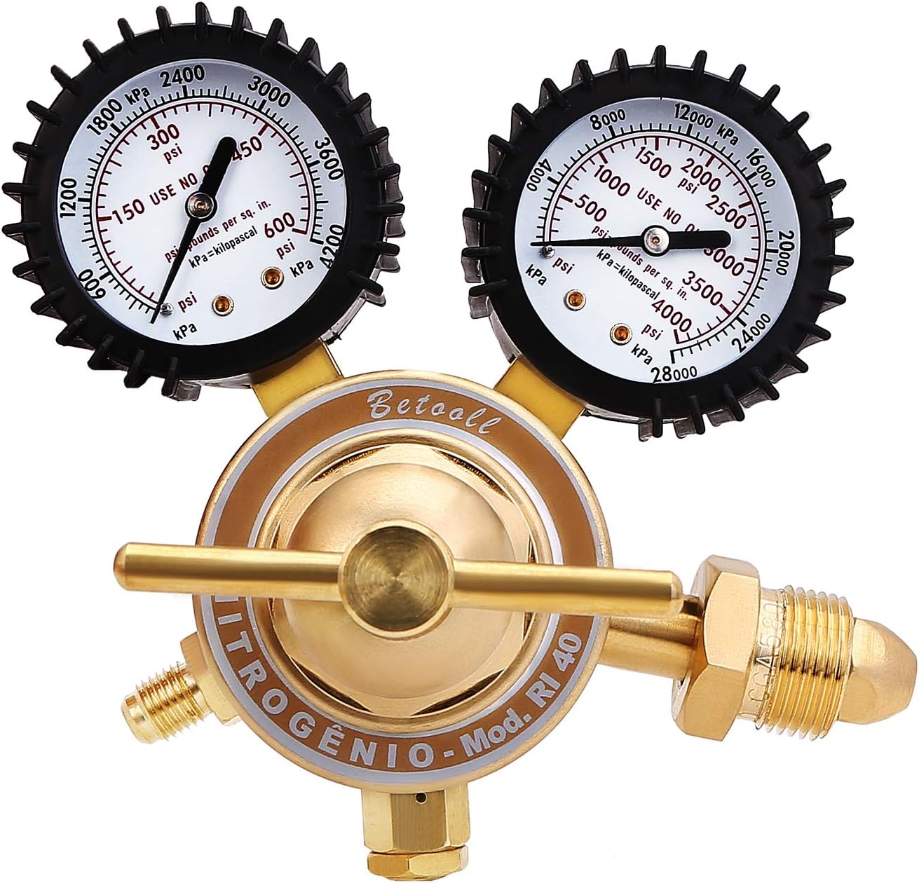BETOOLL Nitrogen Regulator with 0-400 PSI Delivery Pressure Equipment Brass Inlet Outlet Connection Gauges Pack of 2