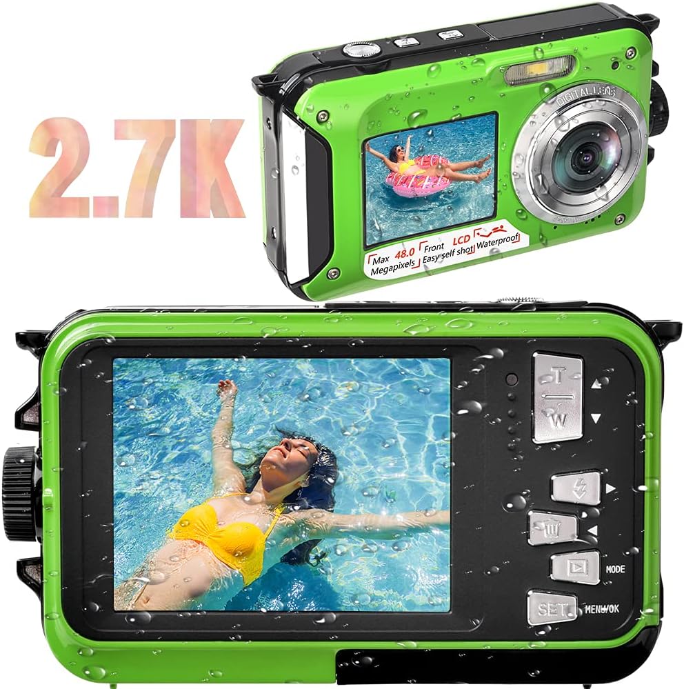 Waterproof Camera Waterproof Digital Camera Full HD 2.7K 48MP Underwater Camera for Snorkeling | Dual Screen | 16X Digital Zoom | Flashlight | 10 Feet Waterproof Pack of 2