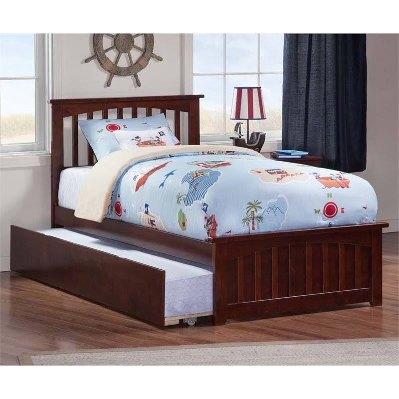 Leo u0026 Lacey Urban Twin Trundle Platform Bed in Walnut, Brown