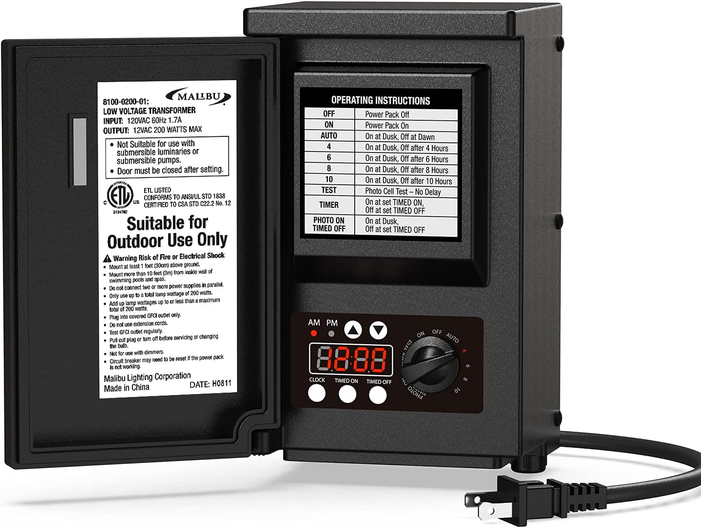 Malibu LED 200 Watt Low Voltage Transformer Power Pack with Digital Timer and Photo Eye