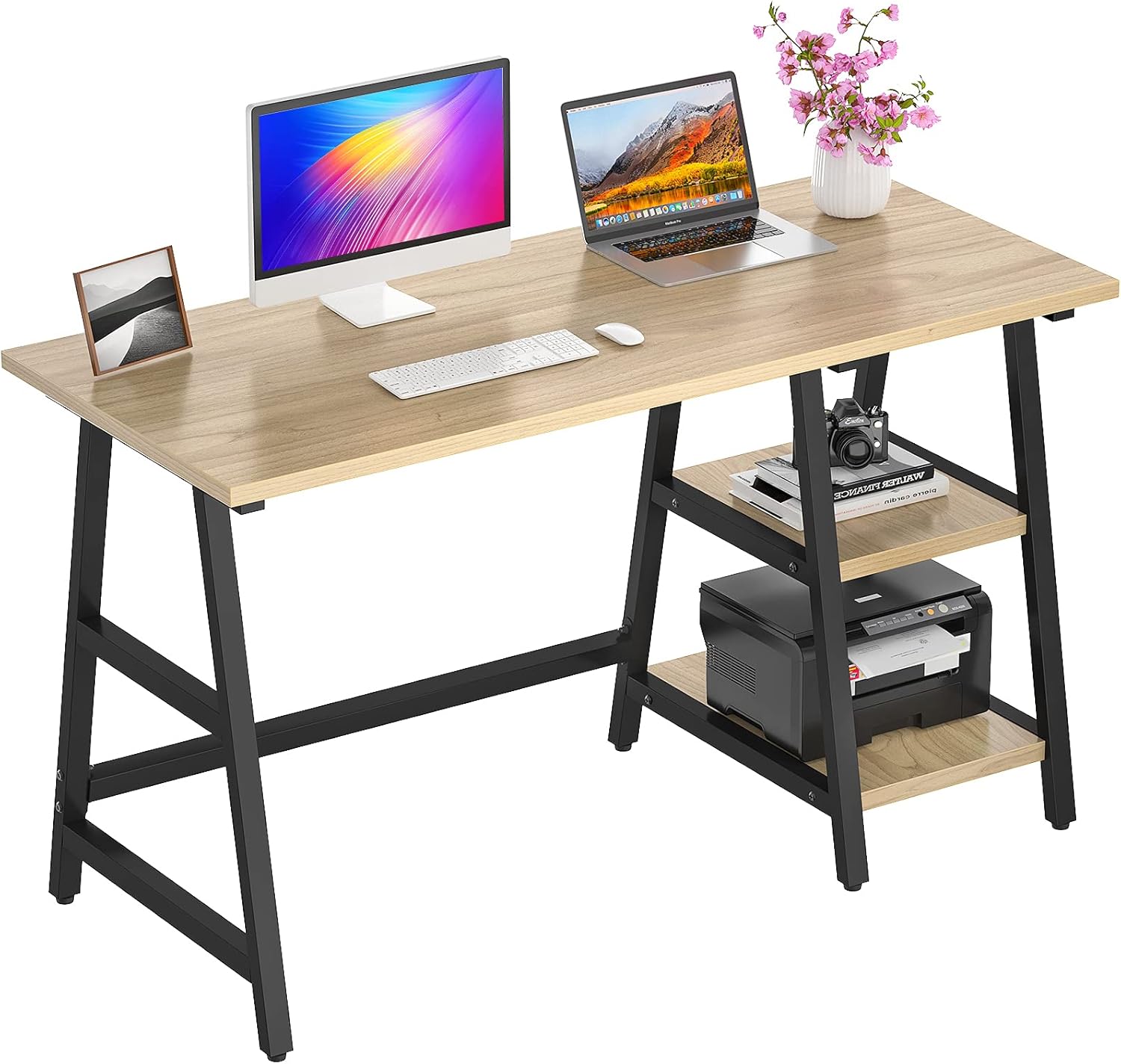 Foxemart Computer Desks 39 Inch Study Writing Table, Modern PC Laptop 39&rdquo; Sturdy Simple Gaming Desk for Home Office Workstation, White and Black