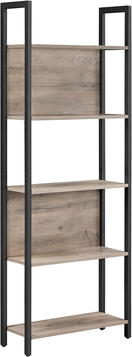 VASAGLE 5-Tier Bookshelf, Storage Rack Shelf, Bookcase with 5 Shelves, Steel Frame, for Living Room, Entryway, Hallway, Office, Industrial Style, Rustic Brown and Black ULLS025B01