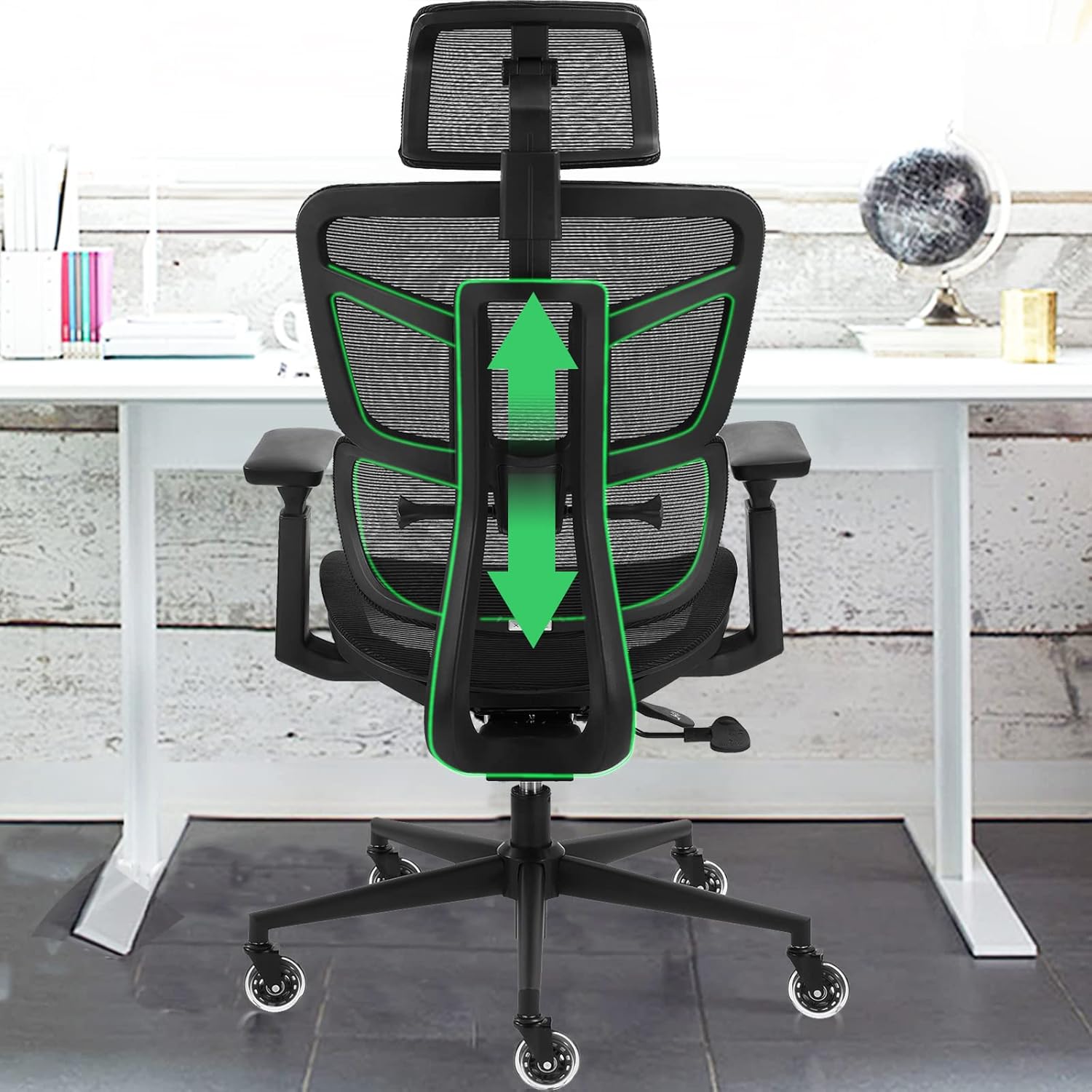 SAMOFU Ergonomic Mesh Office Chairs, High Back Desk Chair with Adjustable Headrest, 5-Year Warranty Executive Chair with 4D Armrest, Adjustable Lumbar Support Computer Chair, BIFMA Passed Task Chairs