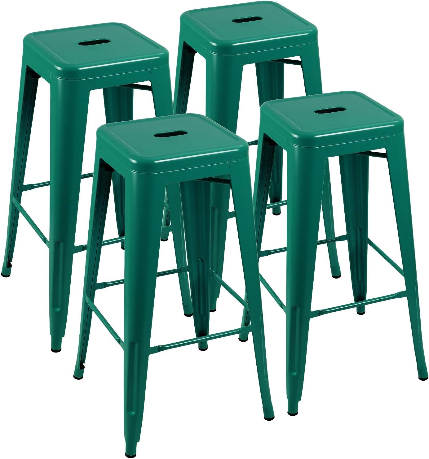 Furniwell 30 Inches Metal Bar Stools High Backless Tolix Indoor-Outdoor Stackable Barstool with Square Counter Seat Set of 4 (Orange)