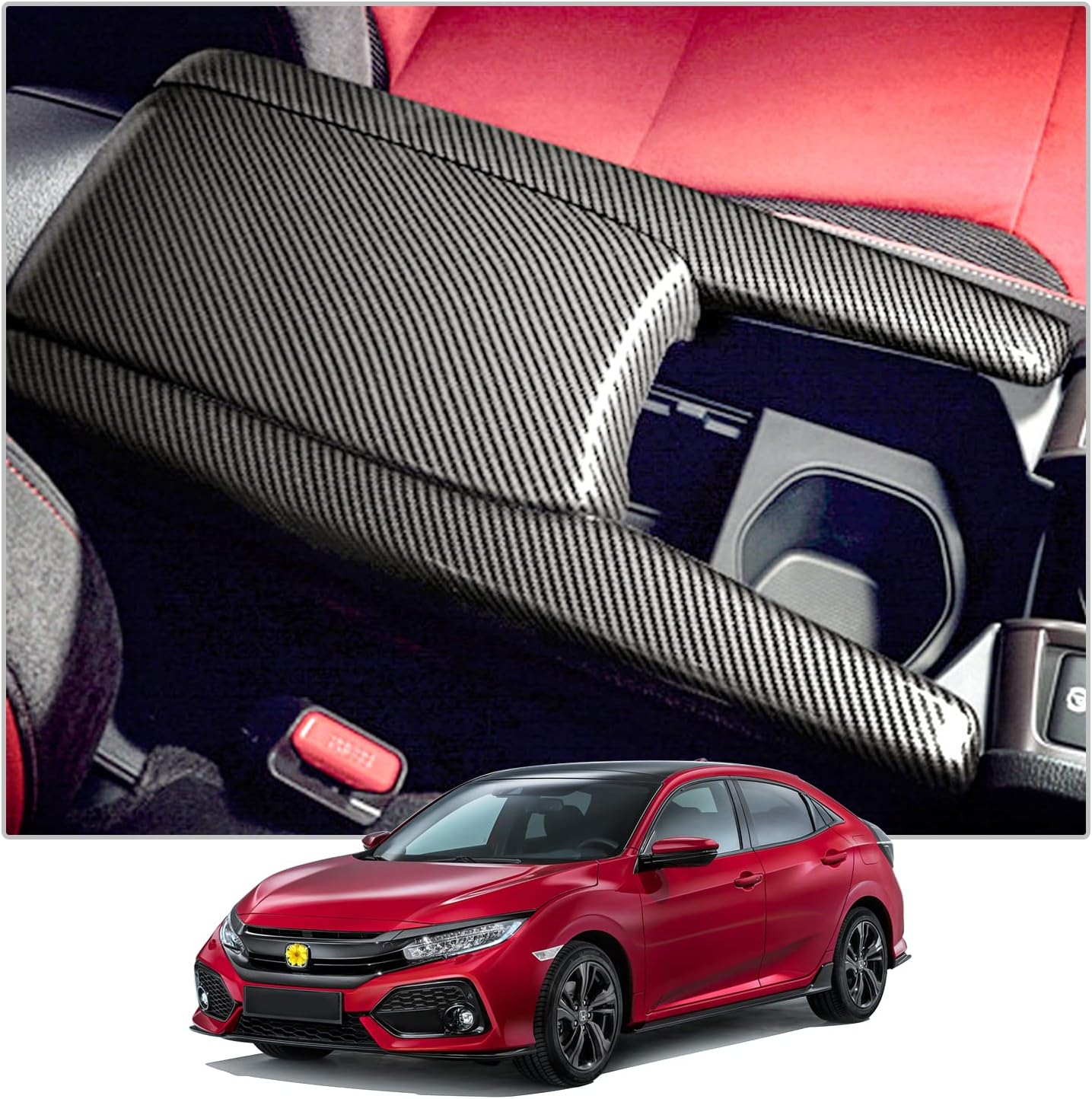 CDEFG Center Console Cover for Civic: Console Armrest Shell for 2018 2019 2020 2021 Civic Sedan Interior Accessories Arm Rest Protective Decorative Sticker Trim Carbon Fiber (3PCS) Pack of 2