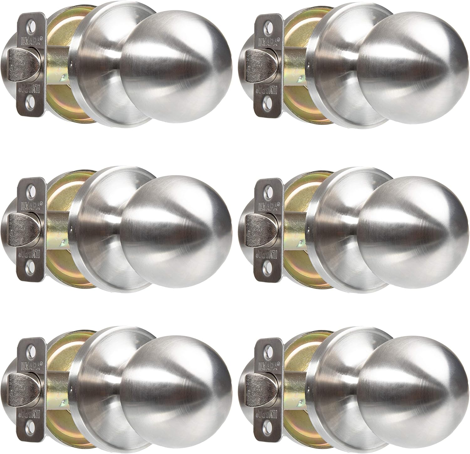 Ilyapa Privacy Door Knobs for Bed and Bath - Colonial Style, Satin Nickel Interior Keyless Turn Thumb Locking Round Door Handle, Satin Nickel, 10 Pack