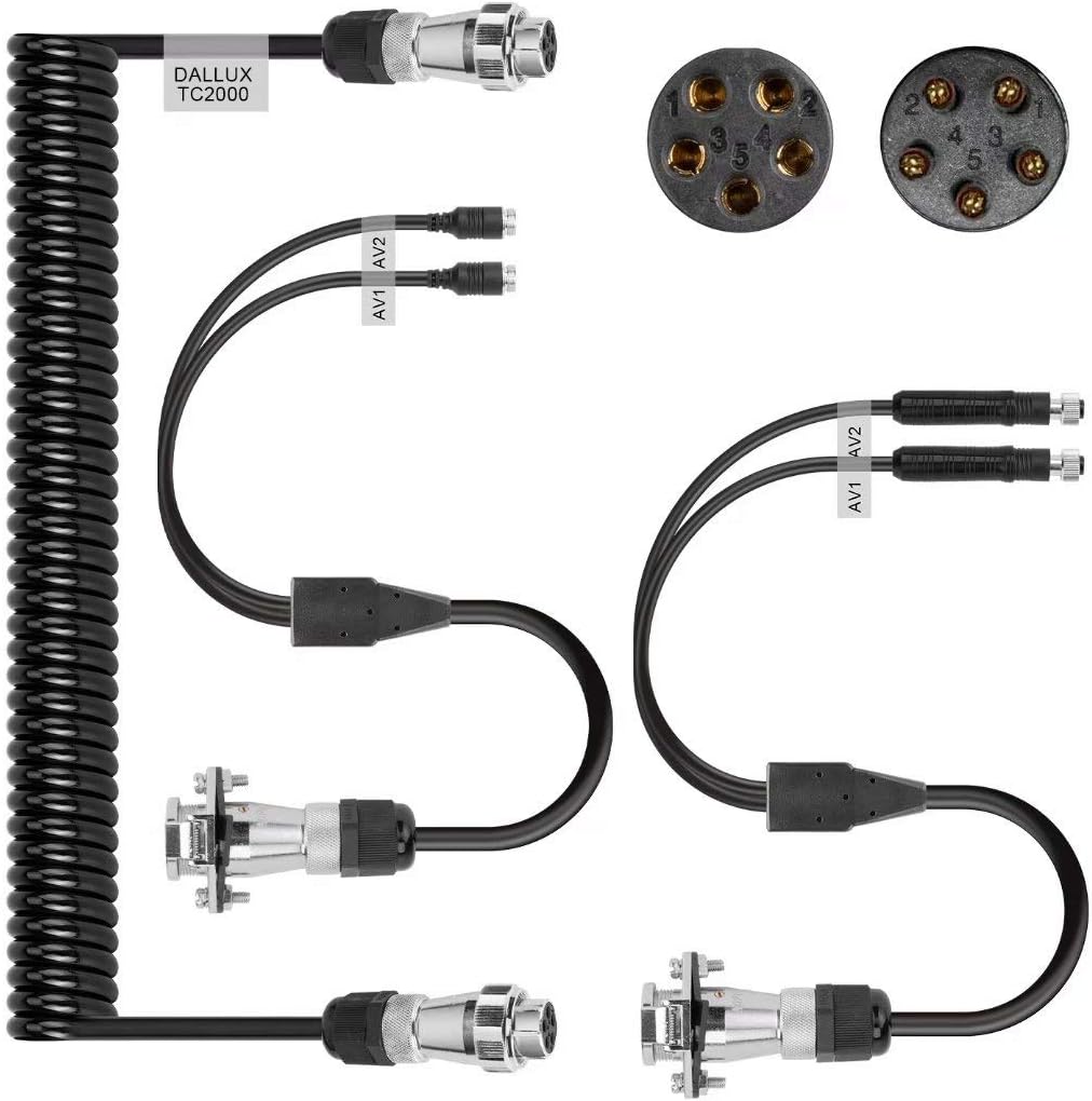 DALLUX Heavy Duty Vehicle Coil Trailer Cable with 2 Channel 4 PIN AV Connector Disconnect Kit for Truck Caravan Motor Home Backup Security Camera Monitor System