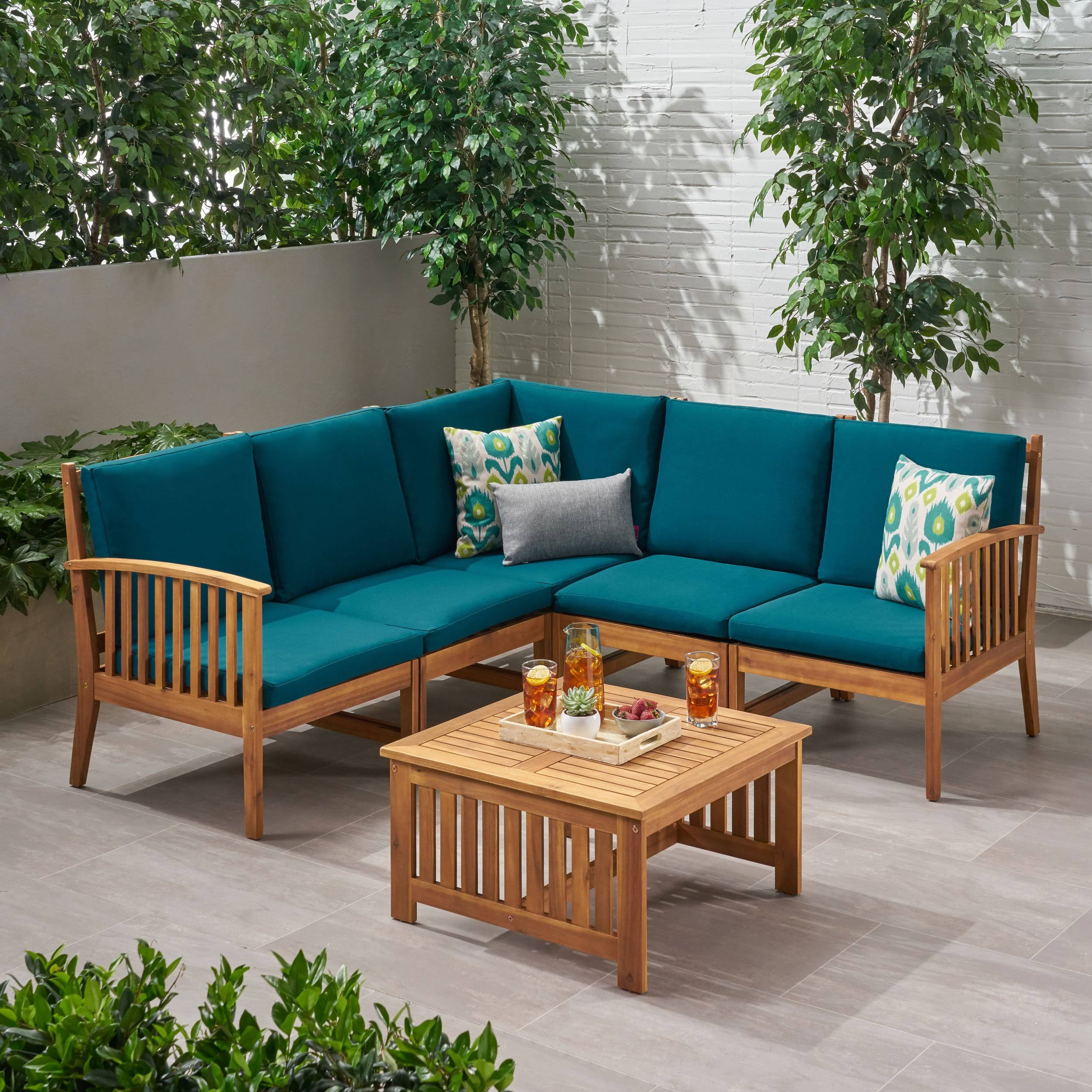 Maud Outdoor 5 Seater Acacia Wood Sofa Sectional Set Brown Patina