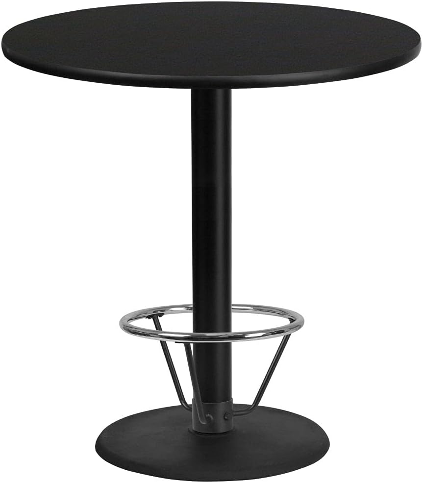 Flash Furniture 42'' Round Black Laminate Table Top with 24'' Round Bar Height Table Base and Foot Ring