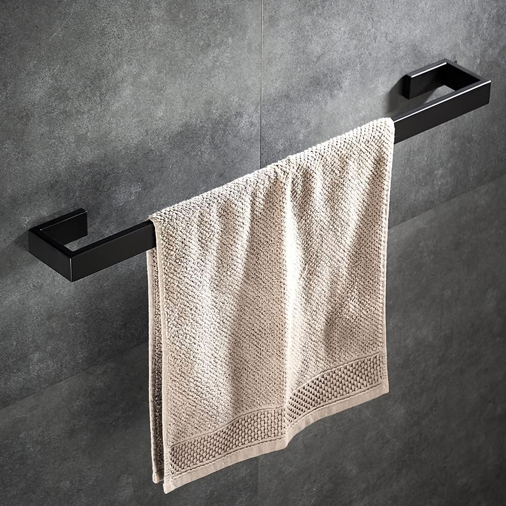 YJ YANJUN Matte Black Towel Bar - Modern Stainless Steel Bathroom Towel Holder 24 Inch , Square Towel Rack Wall Mounted