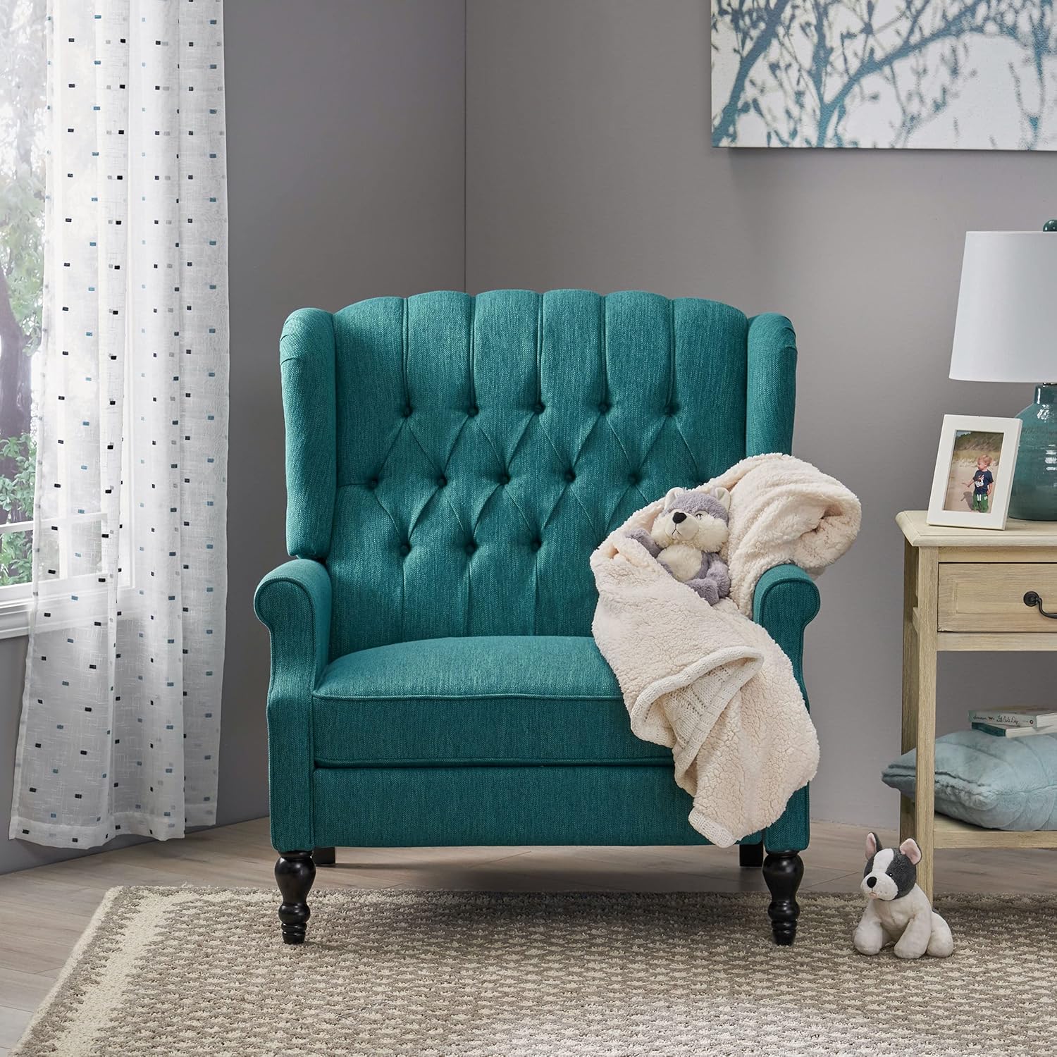 Christopher Knight Home Salome Push Back Recliner, Teal, Dark Brown
