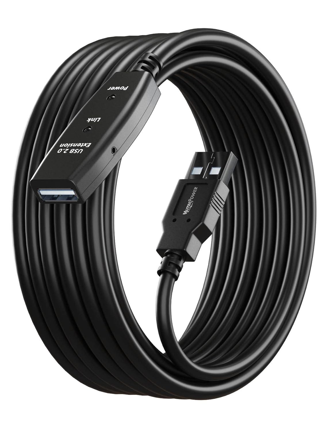 MutecPower 50 Feet Active USB Extension Cable 3.0 Male to Female with 2 Extension chipsets Signal Booster - Active Extension/Repeater Cord 15 Meters / 50 Feet (AC Power Supply Included)