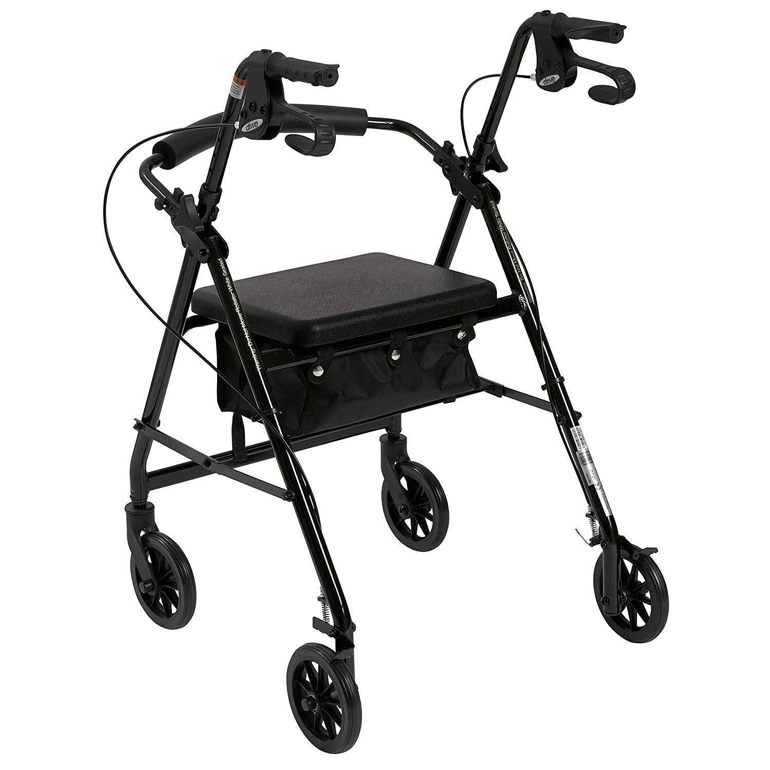 Drive Medical Aluminum Rollator Walker Fold Up and Removable Back Support, Seat,