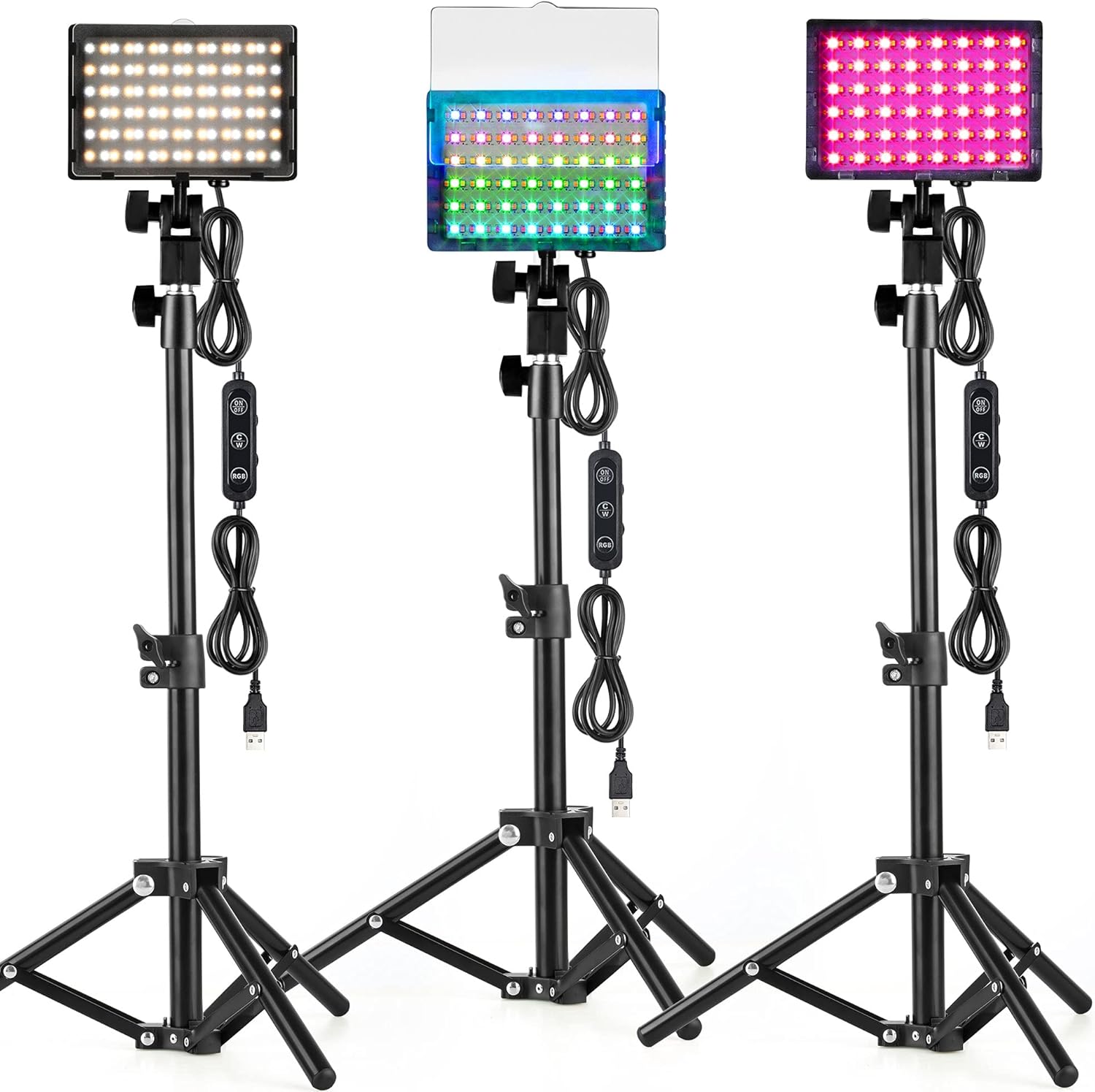 RGB Photography Lighting for Zoom Meetings, Tabletop Video Conference Lighting Kit CCT/RGB Mode Adjustable for Photoshoot/Tablet/Low Angle Shooting, Collection Portrait Tiktok YouTube (3 Packs) Pack of 2
