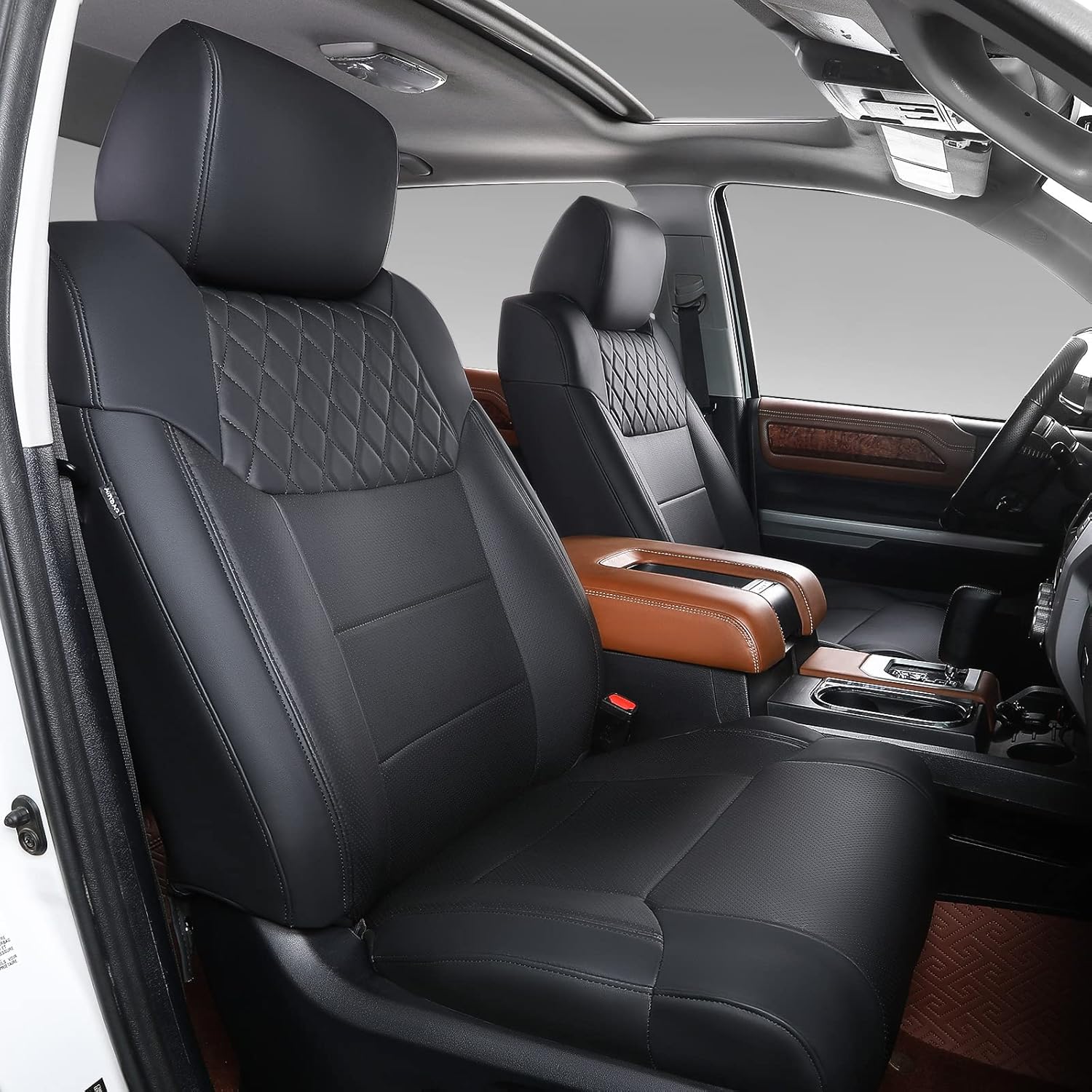 PTYYDS Fit Toyota Tundra CrewMax Seat Covers Full Set Car Seat Protectors for 2014-2021 Toyota Tundra Accessories (Fits CrewMax ONLY, Black)