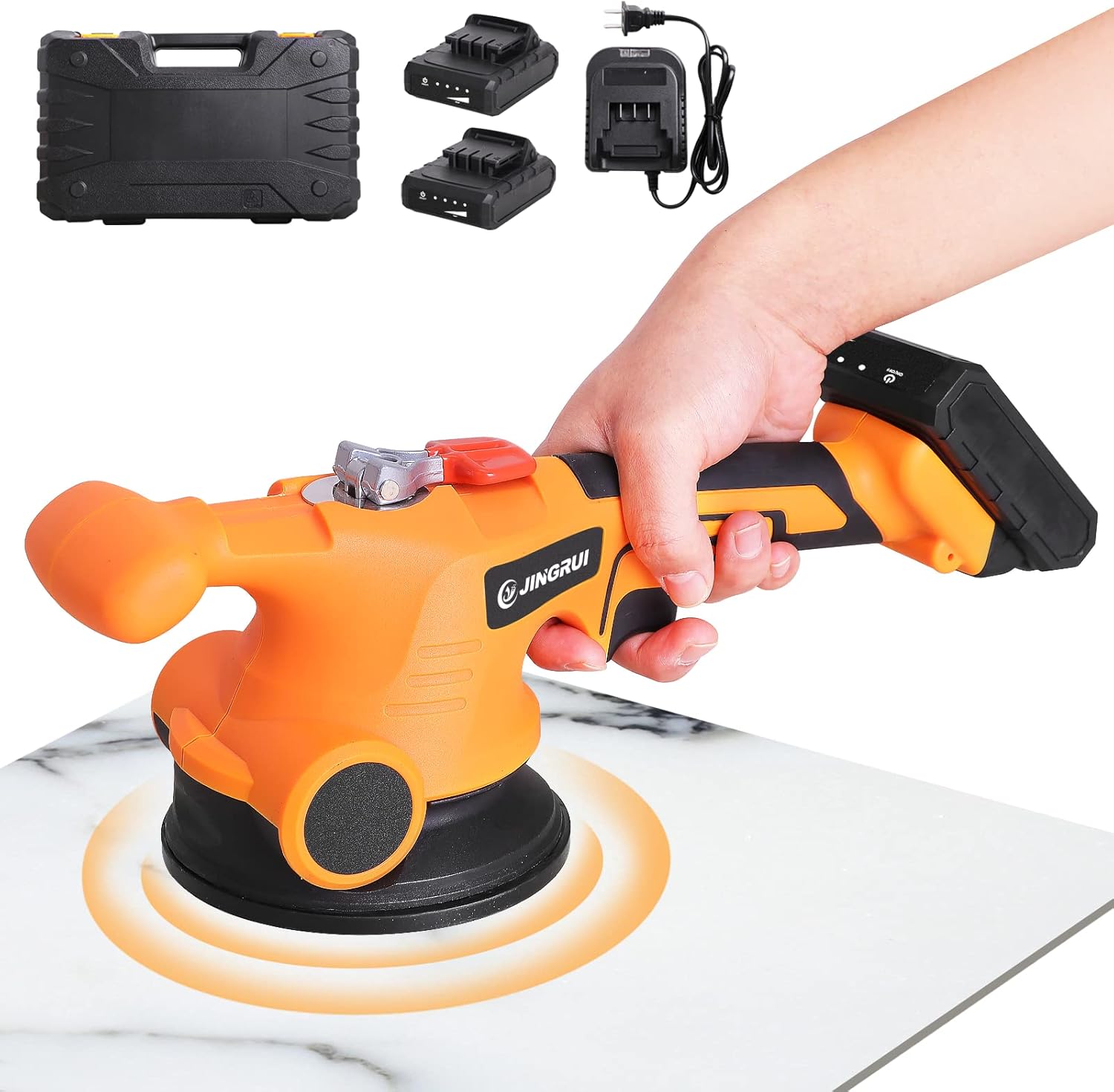 YJINGRUI Tile Vibrator 2000mA 12,000VPM Hand-held Tile Tiling Machine Tile Tiler Upgrade Adsorption Lock Design Li-On Rechargeable (2Battery)