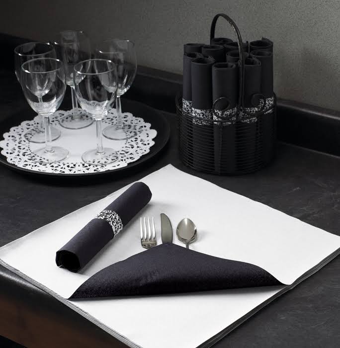 Hoffmaster FP1301 FashnPoint Black Dinner Napkin Flat Pack