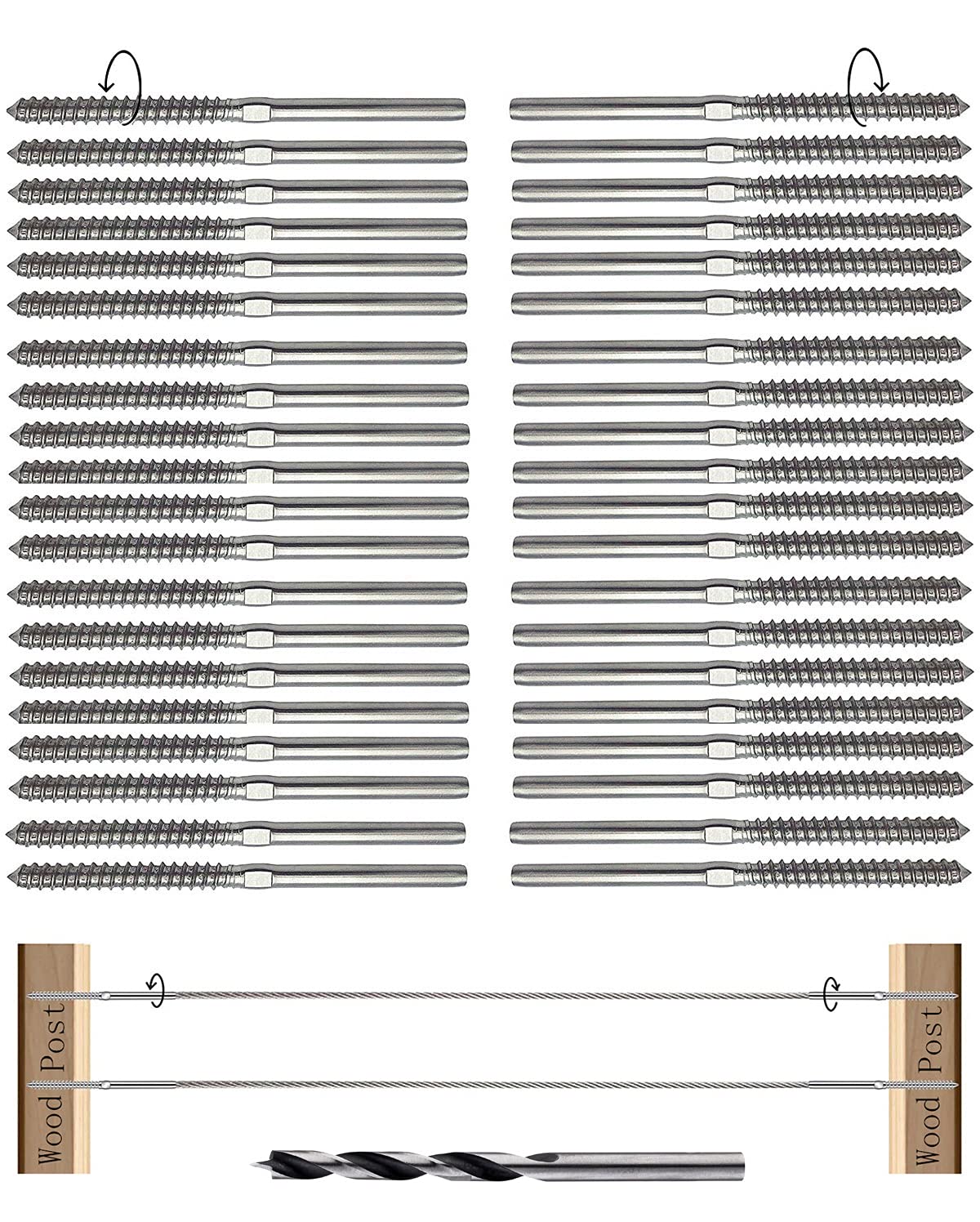 Senmit Swage Lag Screws Left & Right 60 Pack for 1/8