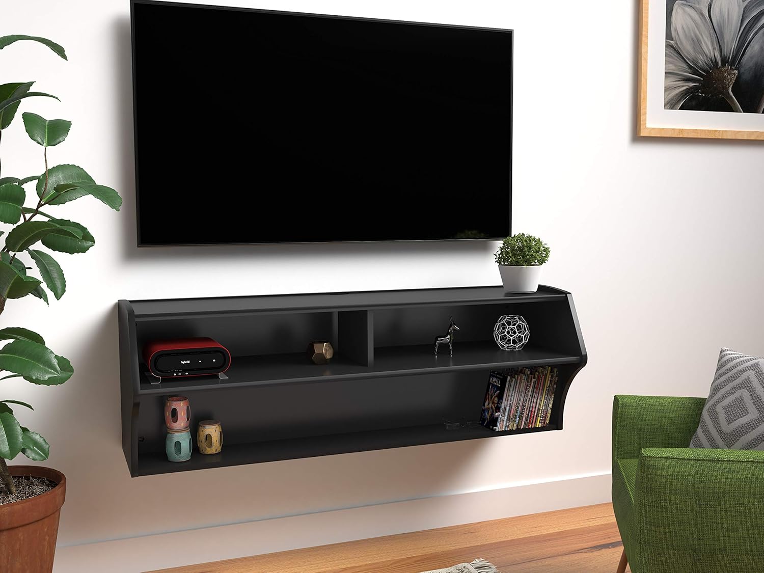 Prepac Altus Wall Mounted Audio/Video Console, 48.5”W x 16.75”H x 16”D, Black