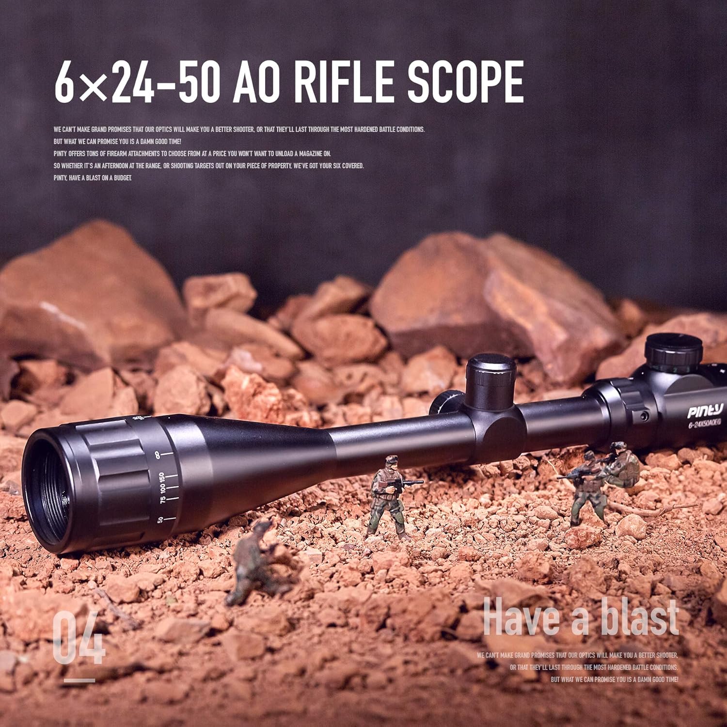 Pinty 6-24x50 AO Rifle Scope Rangefinder Illuminated Optics with Free Mount Pack of 2