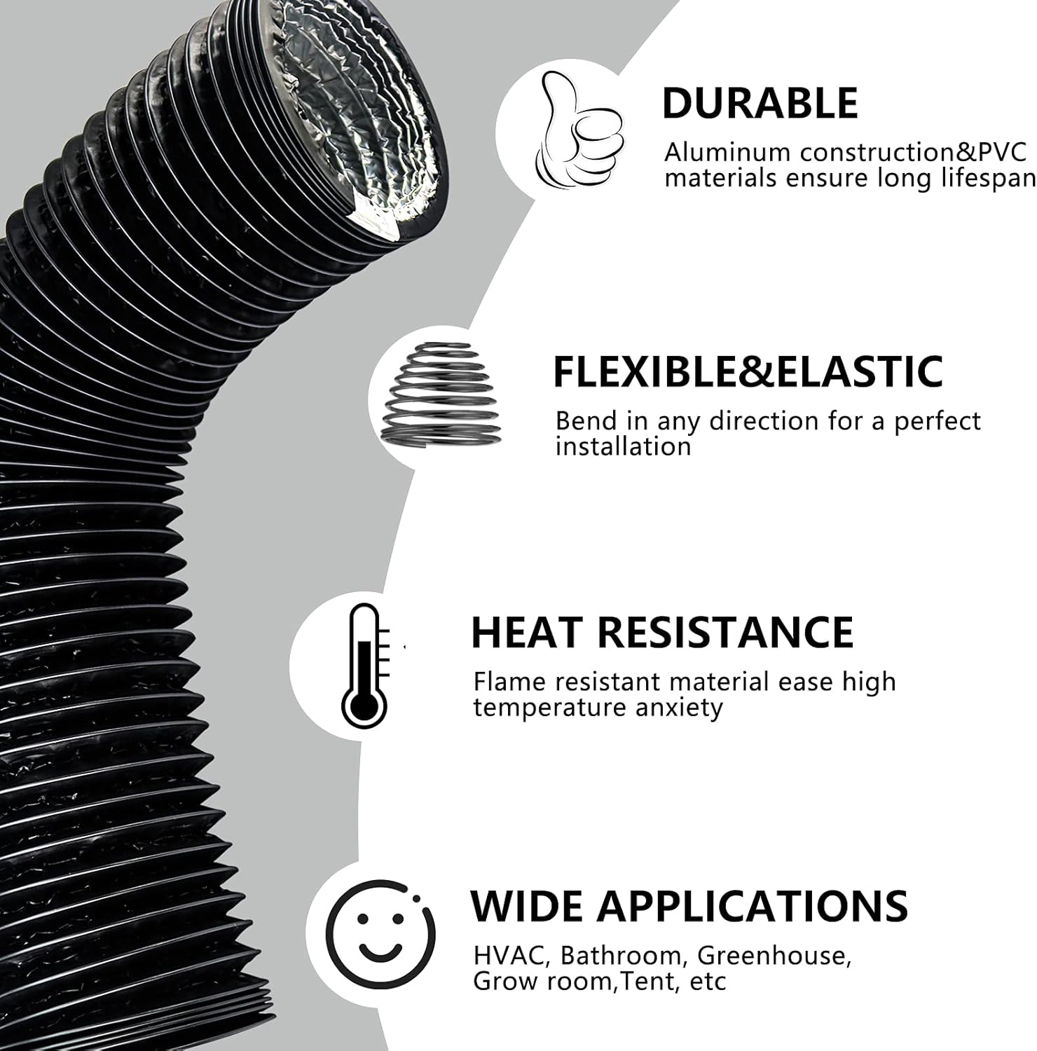 Dryer Vent Hose 4 Inch 10 Feet Flexible Adjustable PVC Material Air Dryer Duct Hose with 2 Hose Clamps for HVAC Ventilation