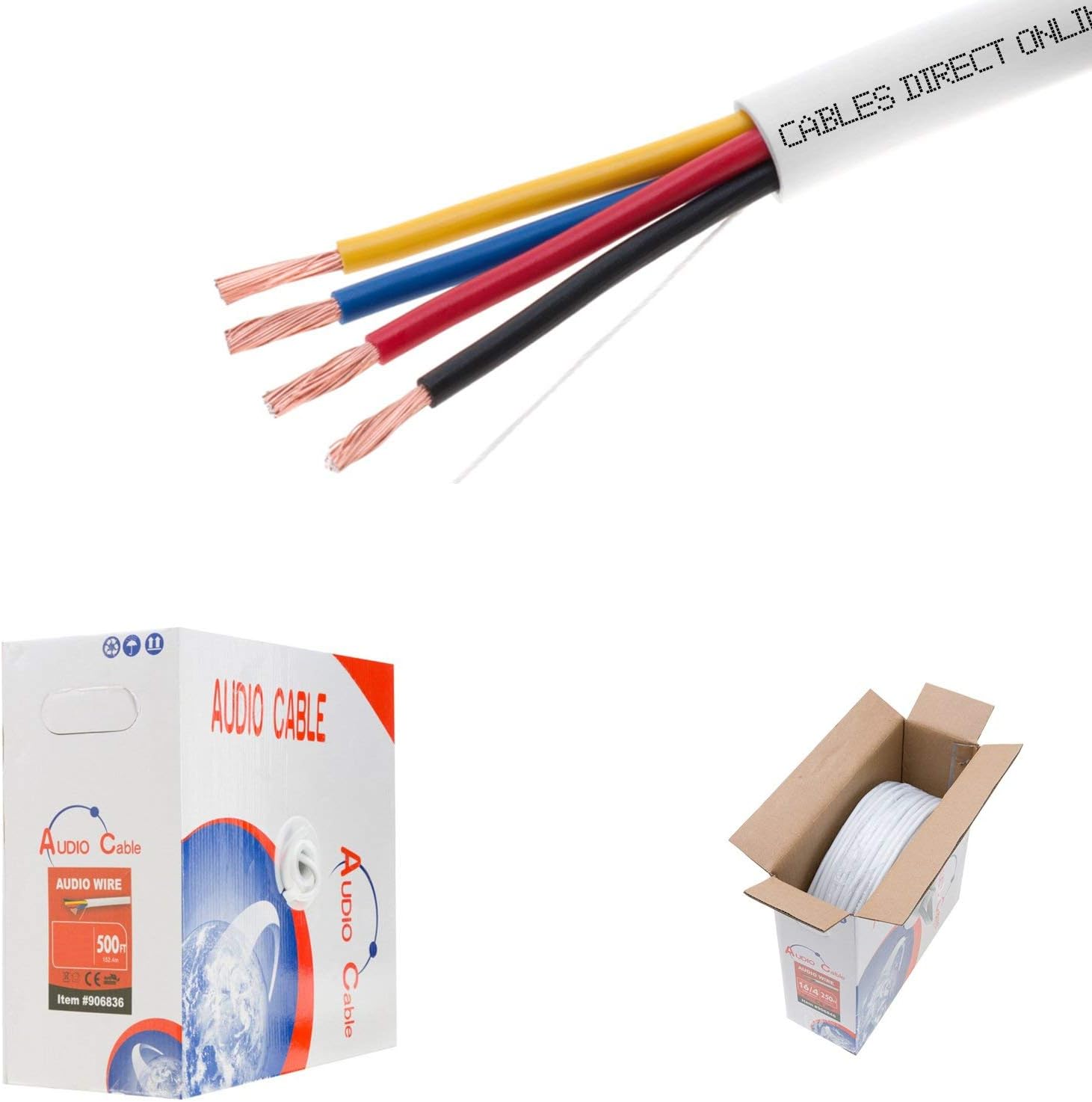 250ft 16AWG 4 Conductors (16/4) CL2 Rated Loud Speaker Cable Wire, Pull Box (for in-Wall Installation) (16AWG / 4 Conductors, 250ft) Pack of 2