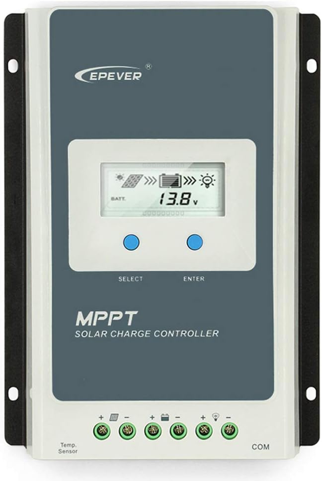EPEVER 10A MPPT Solar Charge Controller 12V 24V Auto, Max 60V PV Input Negative Grounded Solar Regulator 10amp with LCD Display for Lead-Acid and Gel Sealed Flooded Lithium Battery