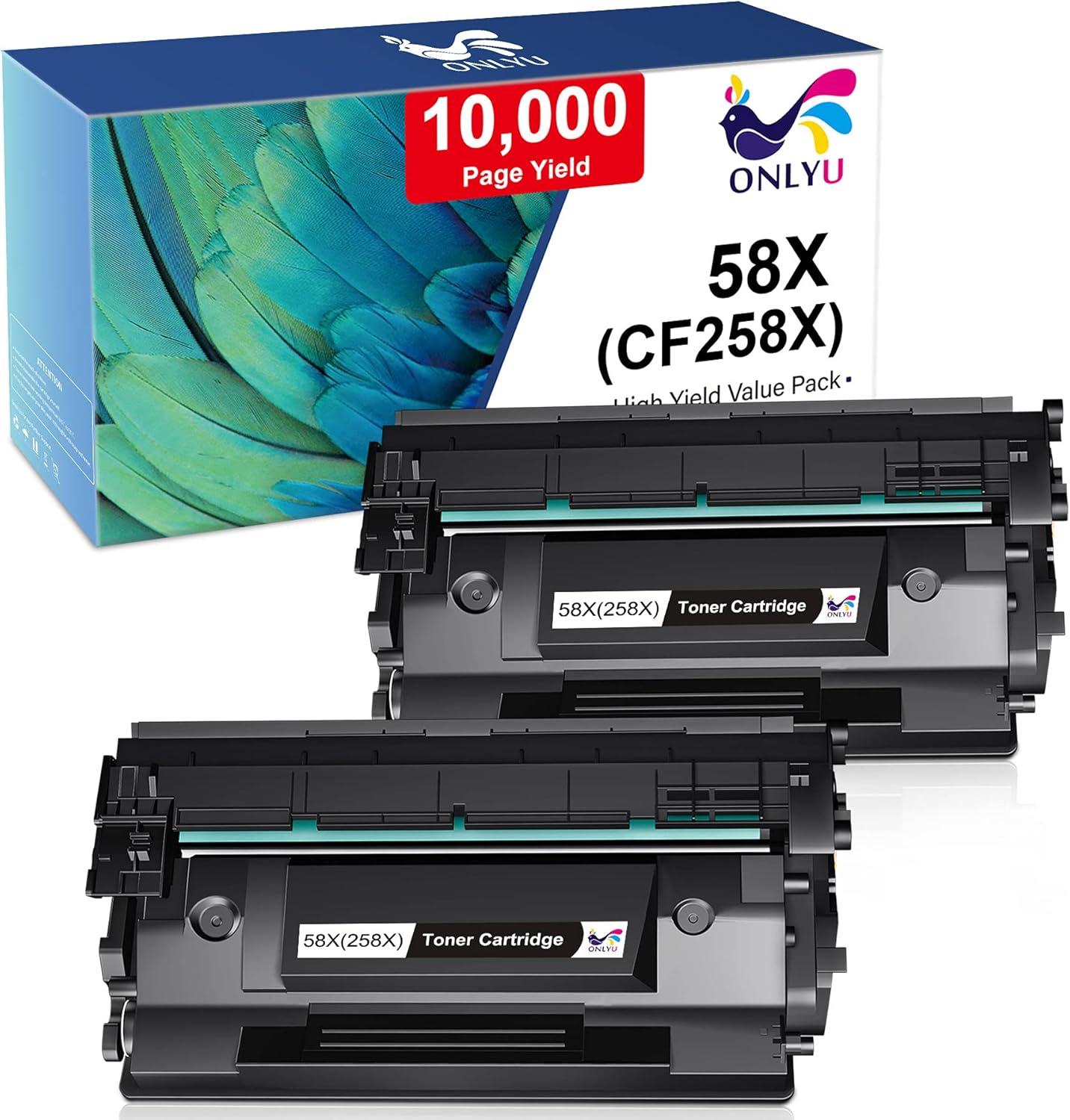 ONLYU Compatible Toner Cartridge Replacement for HP 58X CF258X 58A CF258A for HP M404n M404dn M404dw MFP M428dw M428fdn M428fdw M404 M428 M304 Toner Printer (Black, 2 Pack,NO CHIP)