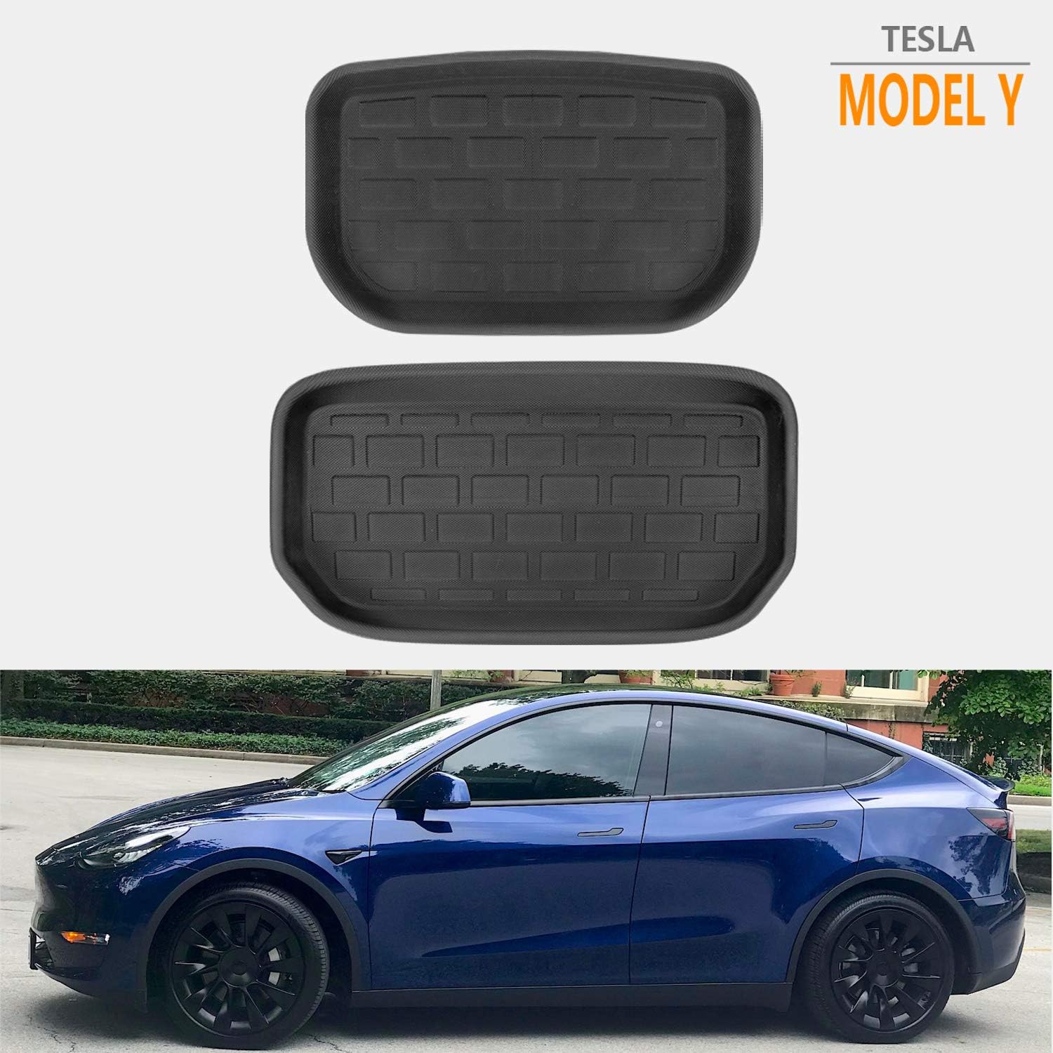 Tesla Model Y Frunk Mat & Rear Bottom Storage Trunk Liner, All Weather Cargo Liner Mat Tesla Trunk Mats Interior Protection Liners, Pack of 2 Pack of 2