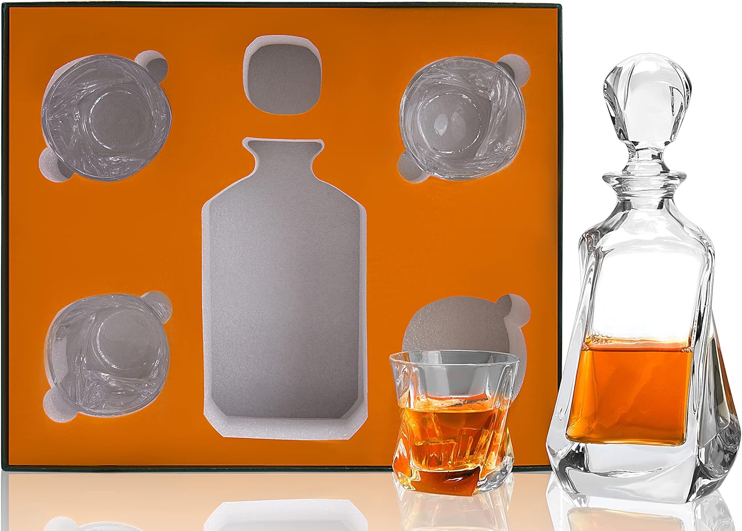 Whiskey Decanter Set for Men, LANFULA Scotch Decanter Set with Glasses In Gift Box. Personalized Crystal Whiskey Glasses Set for Tequila Alcohol Bourbon Whisky Brandy, Unique Gifts For Anniversary Pack of 2