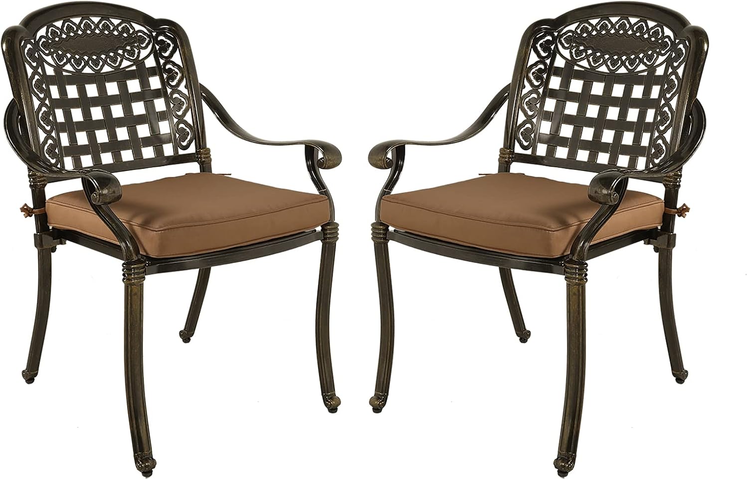 VIVIJASON 2-Piece Patio Cast Aluminum Dining Chairs, Outdoor Bistro Dining Chair Set for Balcony, Lawn, Garden, Backyard, Lattice Design Antique Bronze