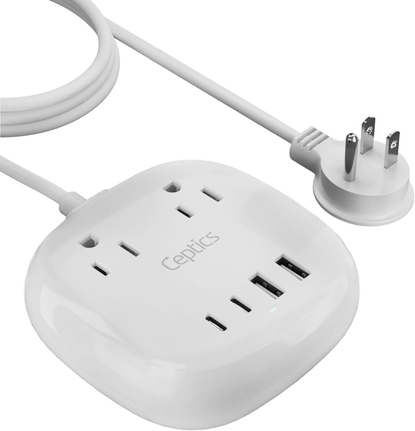 65W USB Power Strip by Ceptics, Surge Protection Small Compact, Dual USB + USB-C, 2 Grounded USA Outlets Input QC 3.0 PD Fast Charging Quick Charge Power Delivery SmartVoltage Technology Charging Hub Pack of 2