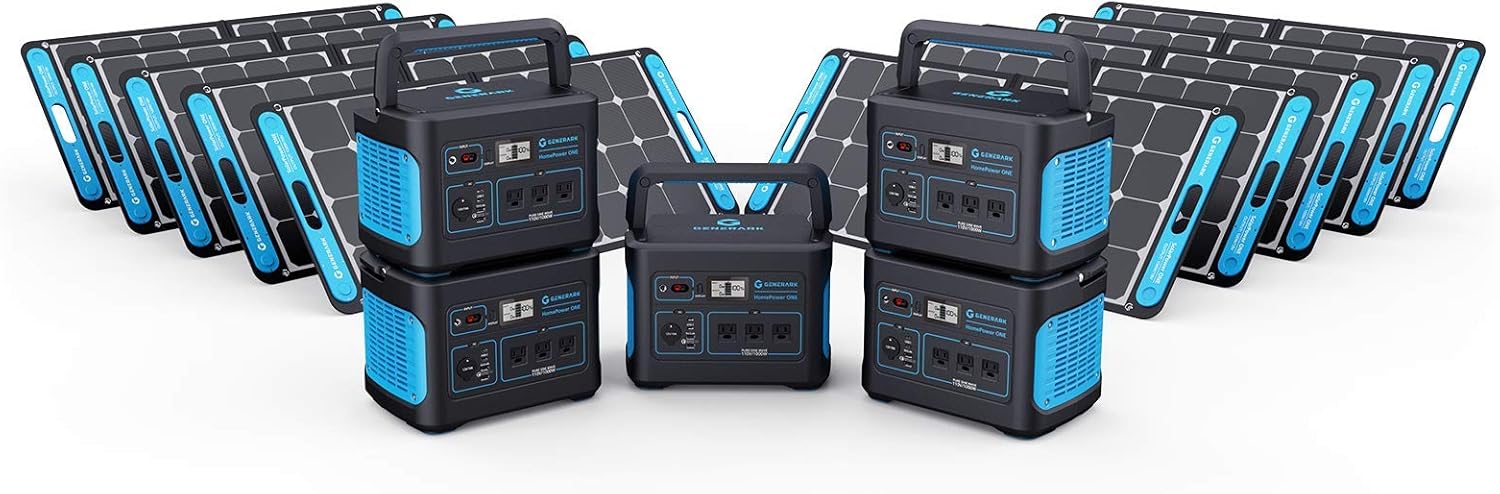 Generark Solar Generator For Homes: Portable Power Station Backup Battery & Solar Panel Power Generator. 1000W-2000W at 110V. Up To 7 Days of Emergency Power Supply. (5x10 (For 6+ People Family))