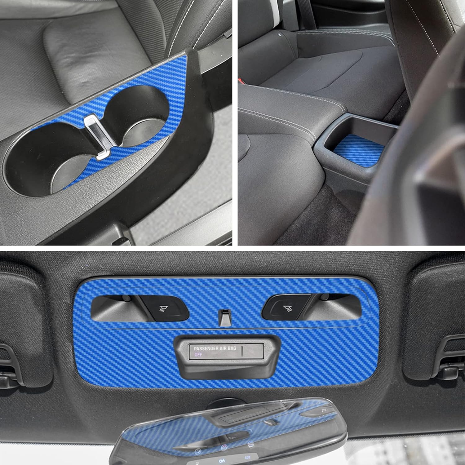 MICOOS Compatible with Carbon Fiber Texture Vinyl Wrap Center Console Dashboard Cover Interior Protective Decoration Accessories Sticker for Chevrolet Camaro 2020 2019 2018 2017 28PCS Blue