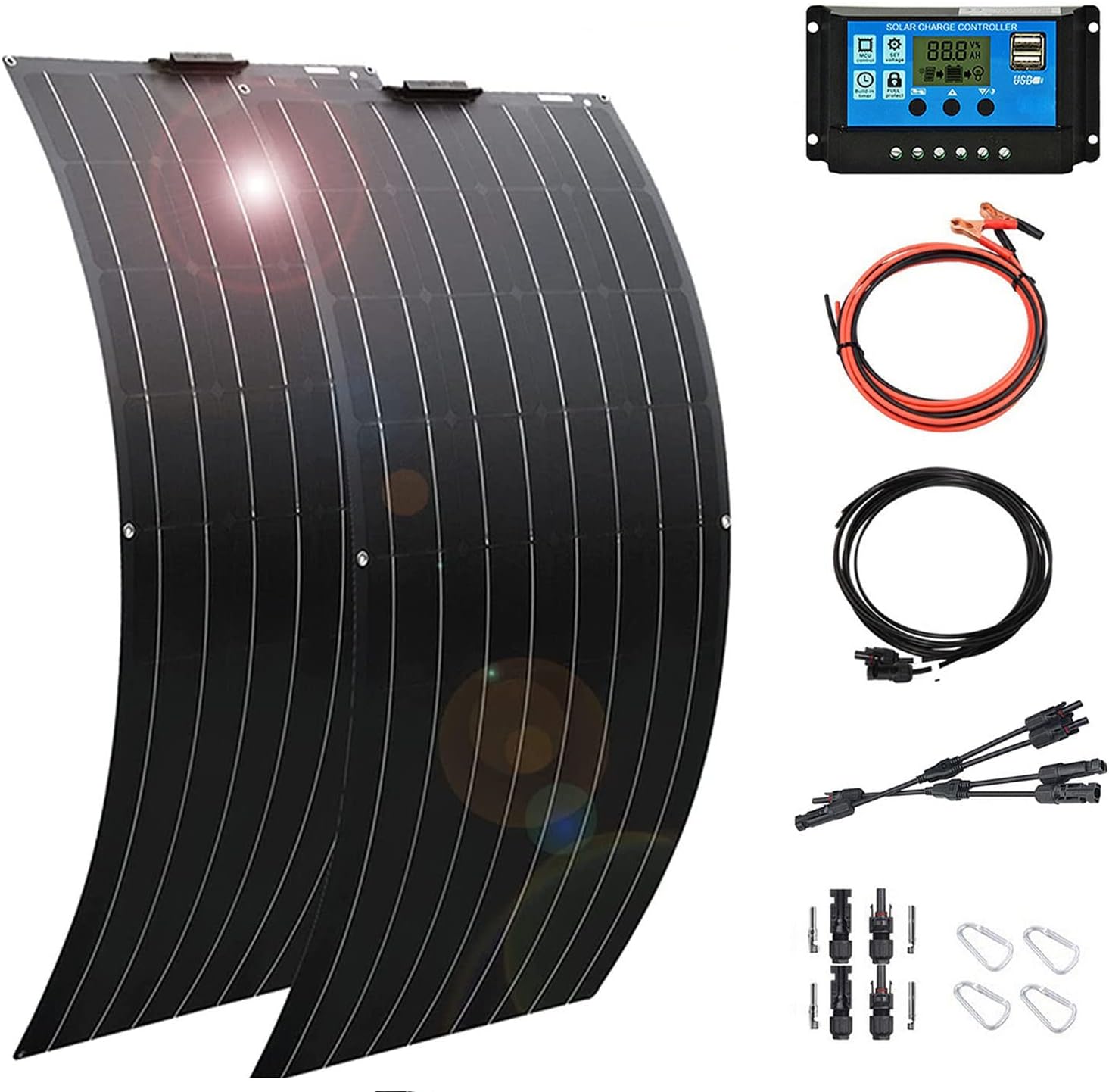 600W Solar Panels 2X300 Watt Solar Panel ETFE High-Efficiency Solar Modules for Off-Grid Applications Such as Camping Caravans(Black600W)