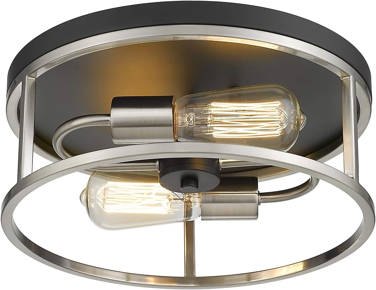Hopejoy Flush Mount Ceiling Light, 2-Light Close to Ceiling Light for Kitchen, Bedroom, Black and Brushed Nickel Finish, R208/2-BKSN