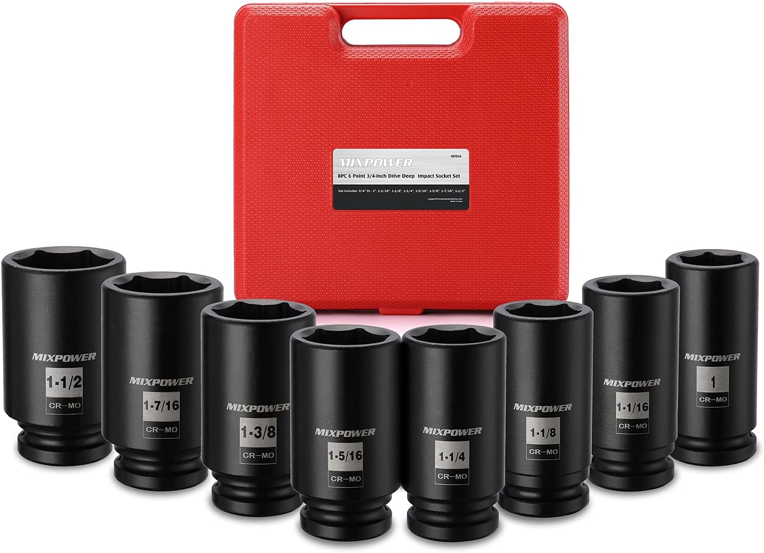 MIXPOWER 3/4-Inch Drive Deep Impact Socket Set, Inch, Cr-Mo, 6-Point, 1-Inch - 1-1/2-Inch, 8-Piece 3/4