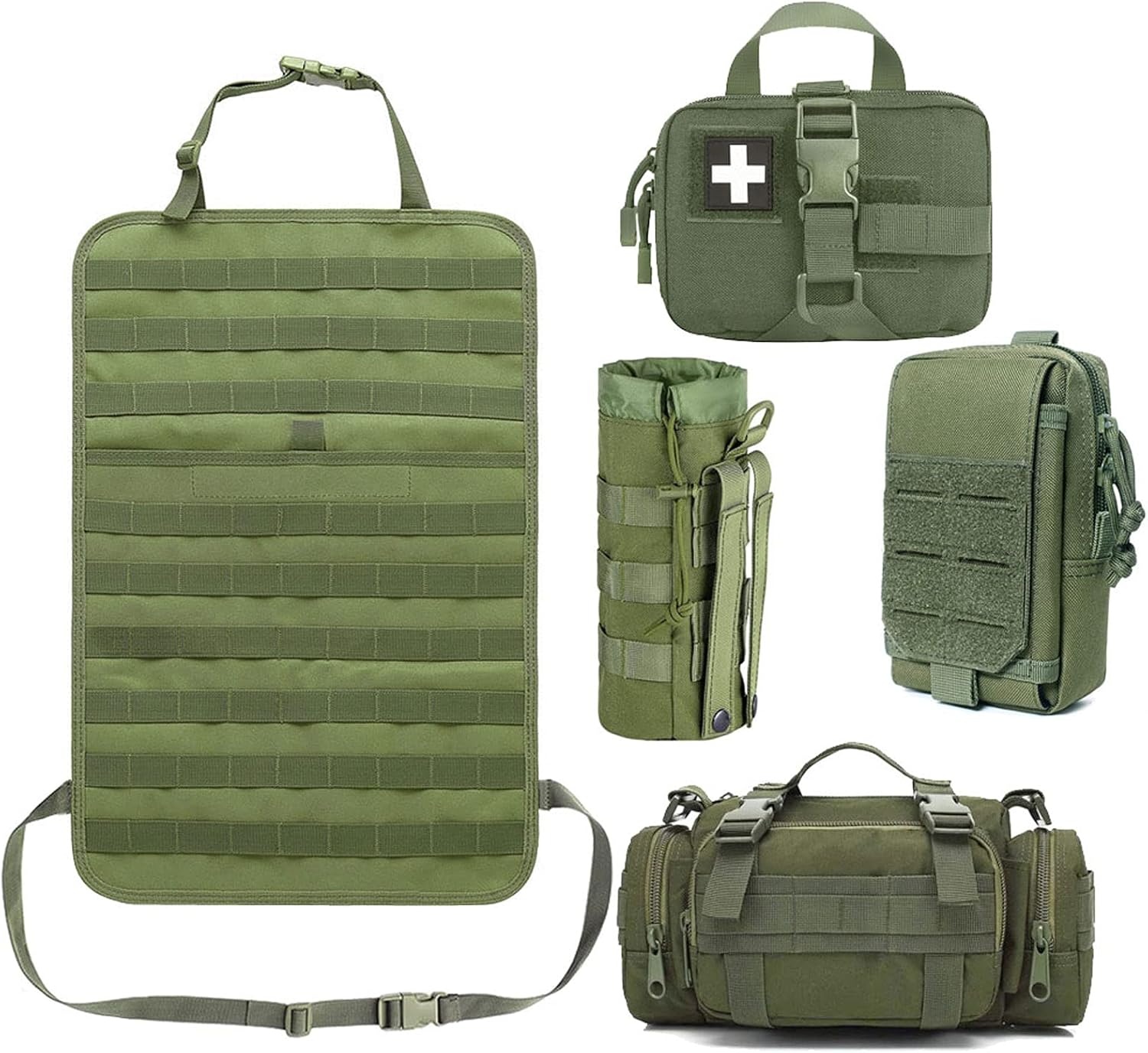 Molle Seat Back Organizer, Tactical Car Seat Organizer with Pouches, Tactical Molle Vehicle Organizers Panel Universal Fit Car Khaki