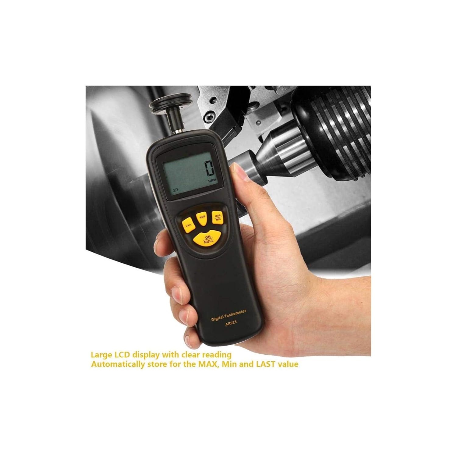 Digital Contact Tachometer,LCD Handheld Tachometer 0.5-19999RPM,High Precision Tester Counter with Max/Min/Last Data Backlight Hold Functions Pack of 2
