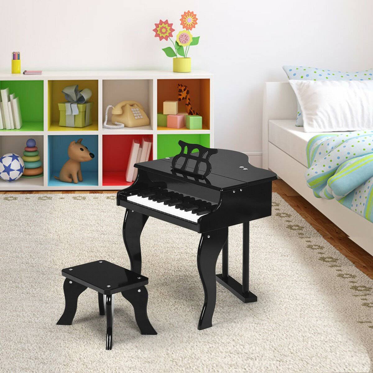 Classic 30 Key Baby Grand Wooden Piano with Bench, Black