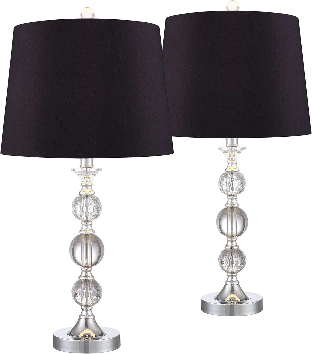 Solange Modern Contemporary Table Lamps Set of 2 Stacked Crystal Ball Silver Metal White Drum Shade Decor for Living Room Bedroom House Bedside Nightstand Home Office Family - 360 Lighting