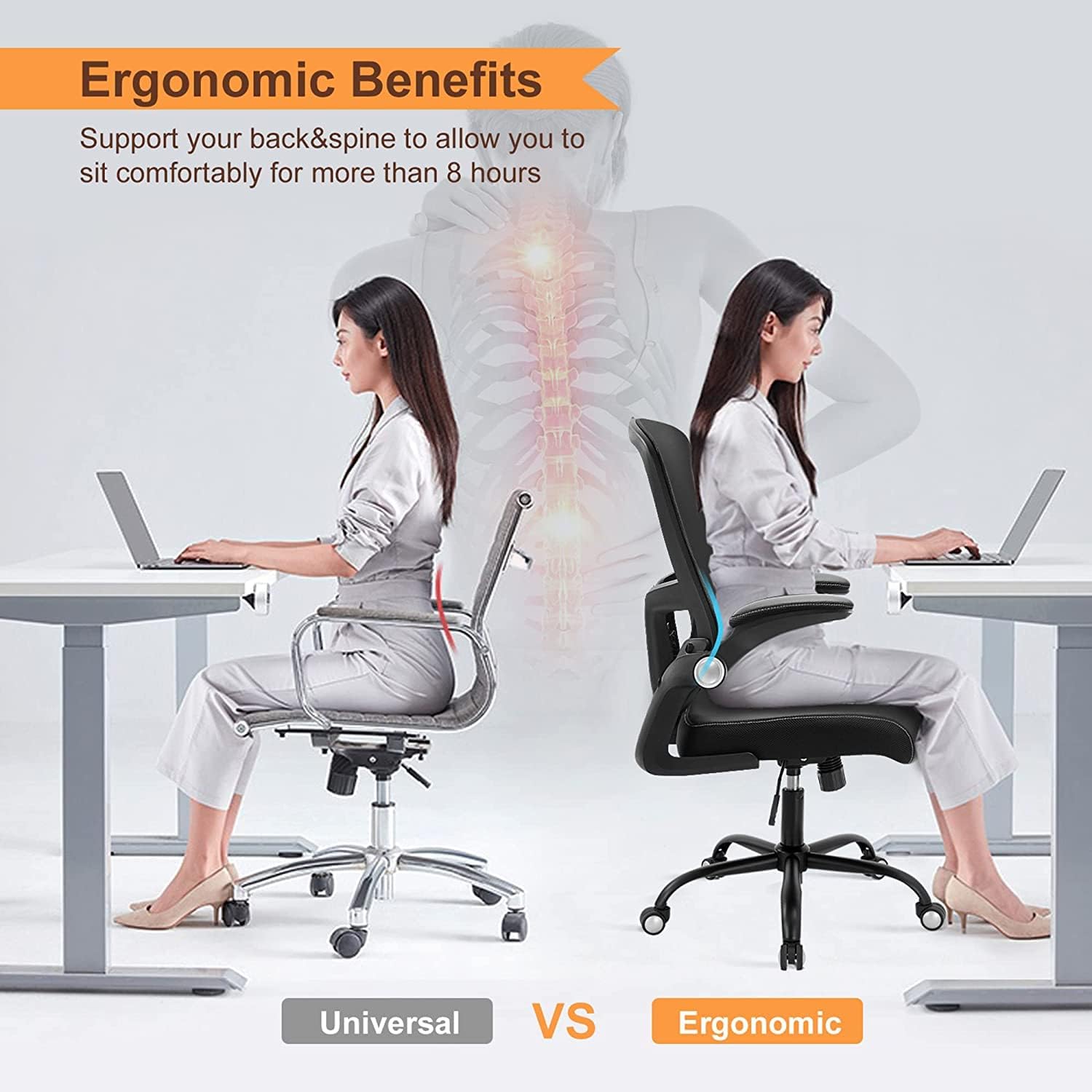 Nobofeeling Office Chair, High Back Desk Chair with 5 Years Warranty and Adjustable Lumbar Support, Swivel Task Chair with Soft Seat & Ergonomic Backrest for Pain Back, Computer Chair for Heavy People