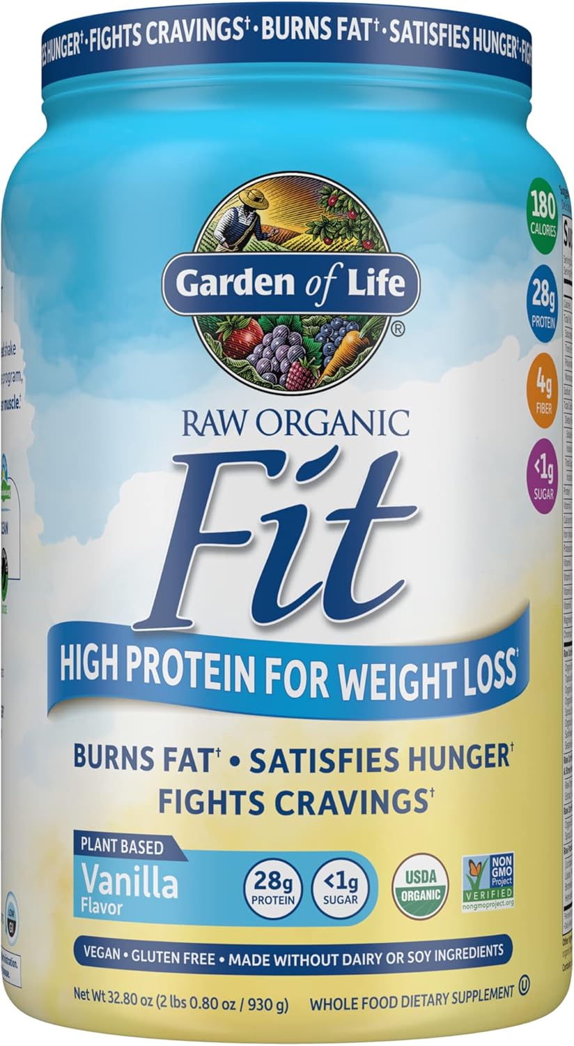 Garden of Life Raw Organic Fit Powder, High Protein for Weight Loss (28g) Plus Fiber, Probiotics & Svetol, Non-GMO Vegan Nutritional Shake, Vanilla, 32.8 Oz Pack of 2