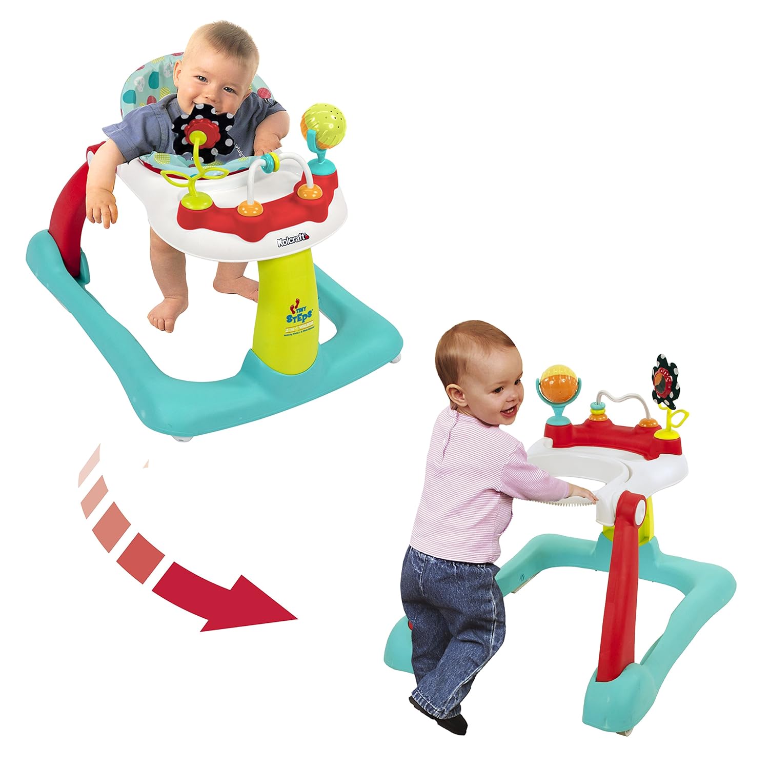 Kolcraft Tiny Steps 2-in-1 Infant & Baby Activity Walker - Seated or Walk-Behind, Jubliee Pack of 2