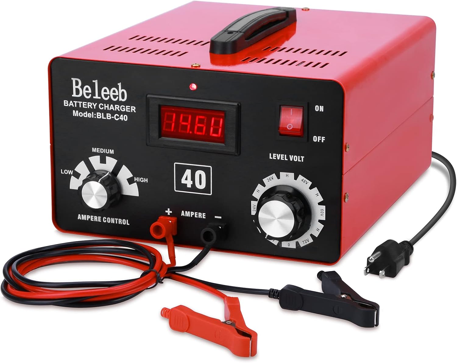 Beleeb C40 Adjustable Battery Charger 12V 24V 36V 48V 60V 72V, Pulses of High-Voltage Battery Desulfator Maintainer with Smart Chip for Lead-Acid Lithium-ion Batteries